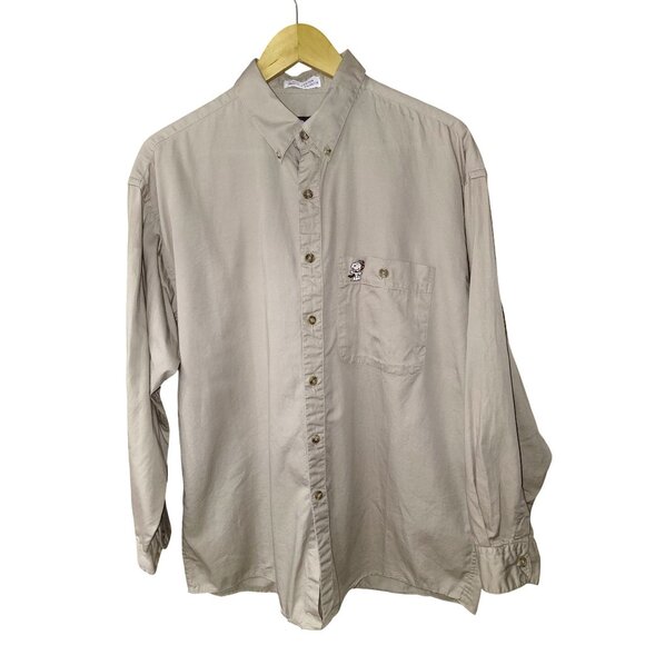 Snoopy & Friends Mens Beige Button-Up Shirt 16.5 32/33 100% Cotton Long Sleeve - Picture 1 of 2
